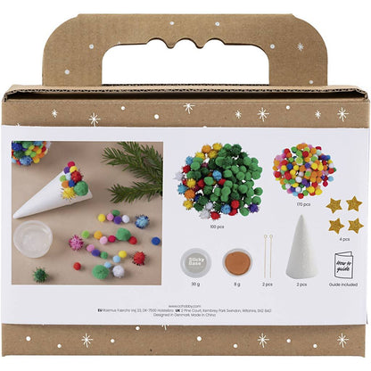 All - in - One Pom - Pom Christmas Tree Kit for Kids - Create 2 Festive Trees with Silk Clay Bases & EVA Stars - Home - Crafts