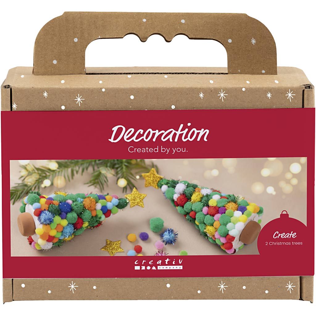 All - in - One Pom - Pom Christmas Tree Kit for Kids - Create 2 Festive Trees with Silk Clay Bases & EVA Stars - Home - Crafts
