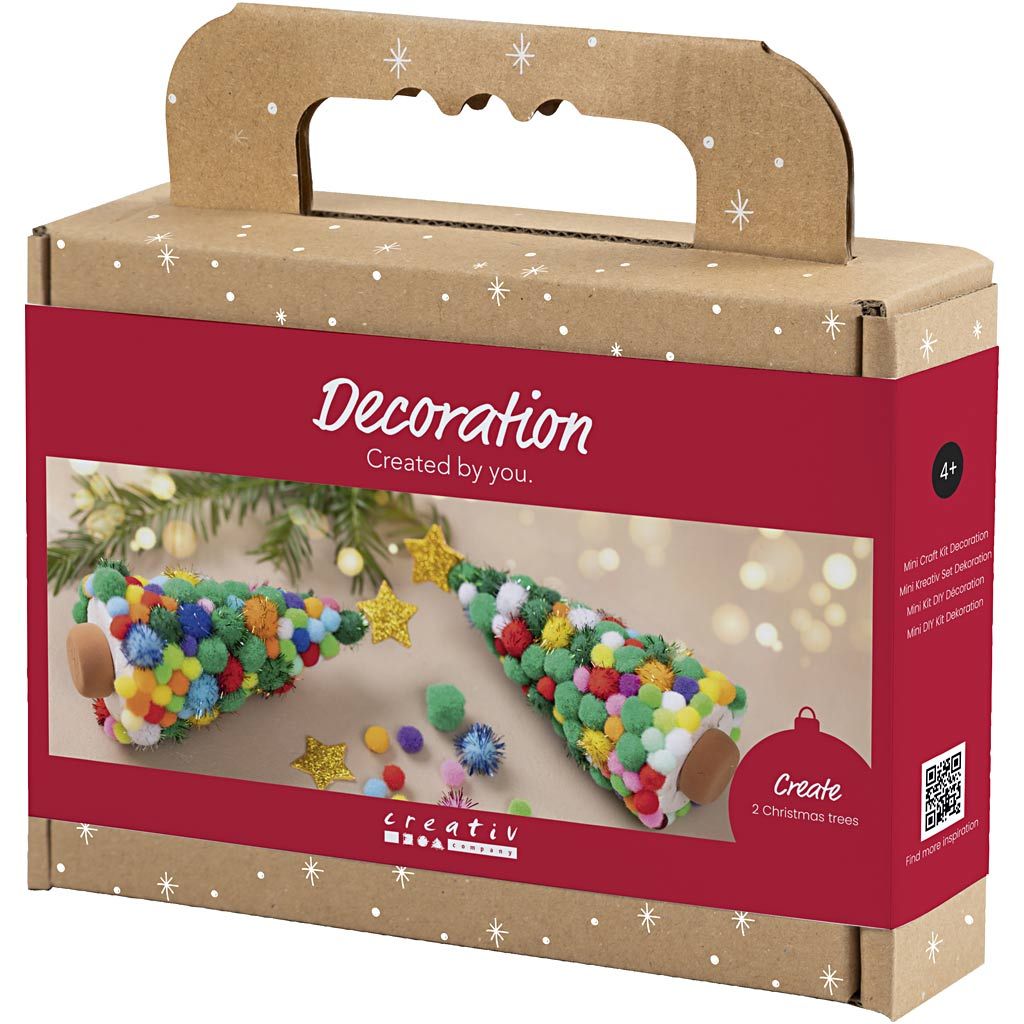 All - in - One Pom - Pom Christmas Tree Kit for Kids - Create 2 Festive Trees with Silk Clay Bases & EVA Stars - Home - Crafts