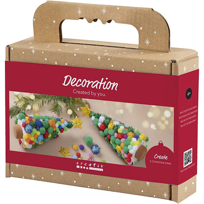 All - in - One Pom - Pom Christmas Tree Kit for Kids - Create 2 Festive Trees with Silk Clay Bases & EVA Stars - Home - Crafts