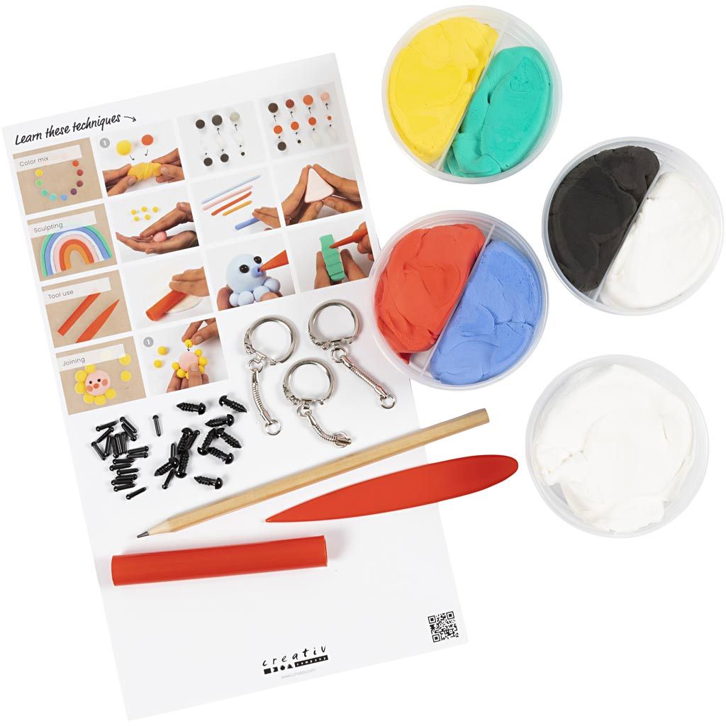 All - in - One Silk Clay Modeling Starter Kit - Learn Basic Techniques with Key Rings & Pencil Toppers - Home - Crafts