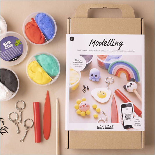 All - in - One Silk Clay Modeling Starter Kit - Learn Basic Techniques with Key Rings & Pencil Toppers - Home - Crafts