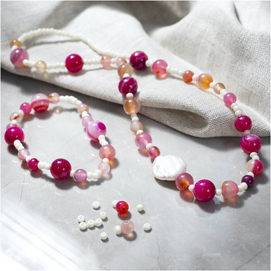 All - in - One Spring Jewelry Making Kit - Create Necklace & Bracelet Set with Agate Beads & Freshwater Pearls - Home - Crafts