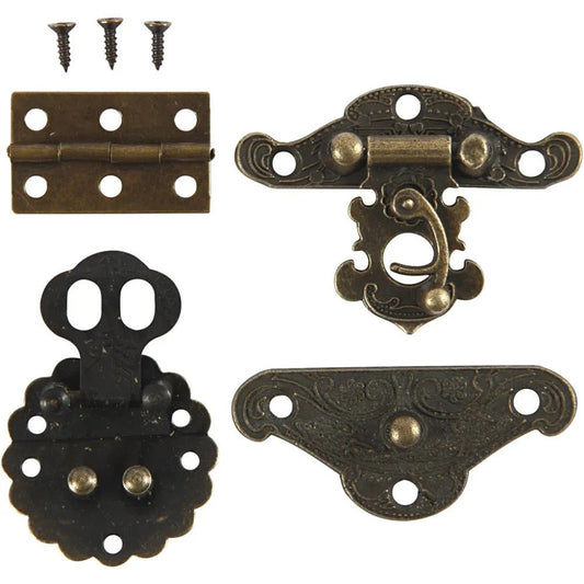 Antique Gold Mini Fittings Fasteners Hinges Screws Craft Project Supplies