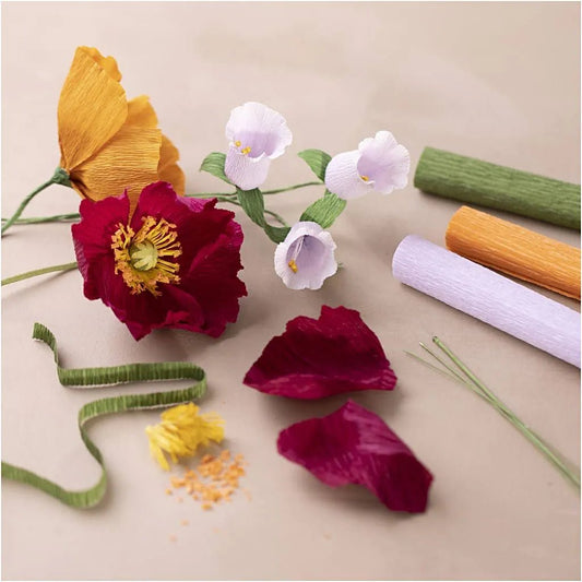 Assorted Colours Crepe Paper Flowers in Clay Mini Craft Kit All Materials & Instructions
