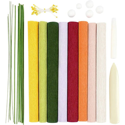 Assorted Colours Crepe Paper Flowers in Clay Mini Craft Kit All Materials & Instructions