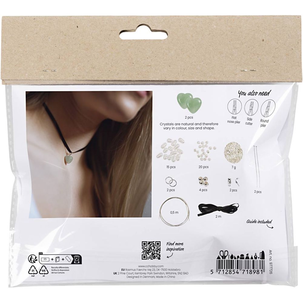 Aventurine Heart Crystal Necklace Kit - Create 2 Heart - Shaped Beaded & Ribbon Necklaces - Home - Crafts