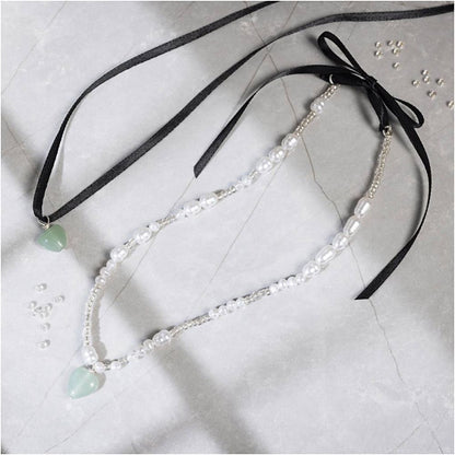 Aventurine Heart Crystal Necklace Kit - Create 2 Heart - Shaped Beaded & Ribbon Necklaces - Home - Crafts