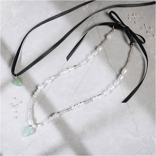 Aventurine Heart Crystal Necklace Kit - Create 2 Heart - Shaped Beaded & Ribbon Necklaces - Home - Crafts