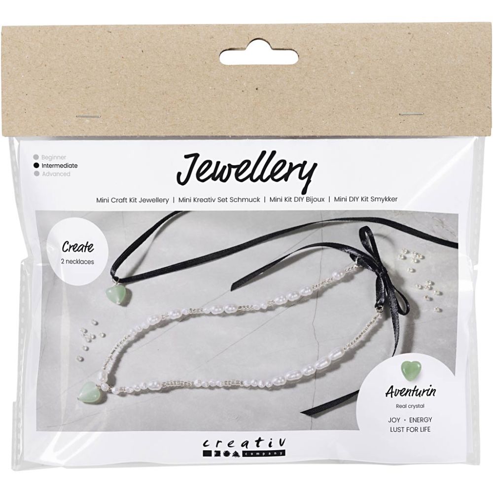 Aventurine Heart Crystal Necklace Kit - Create 2 Heart - Shaped Beaded & Ribbon Necklaces - Home - Crafts