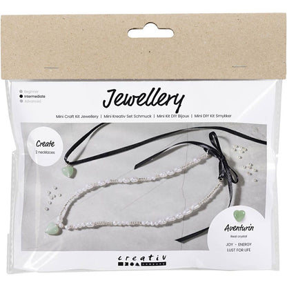 Aventurine Heart Crystal Necklace Kit - Create 2 Heart - Shaped Beaded & Ribbon Necklaces - Home - Crafts