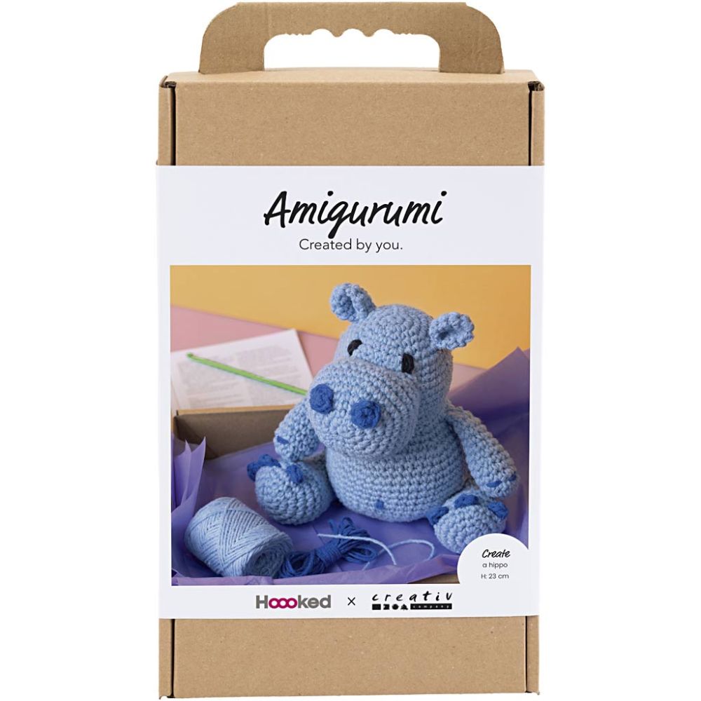 Beginner's Amigurumi Hippo Kit - Eco - Friendly Crochet Craft with Recycled Cotton - Home - Crafts