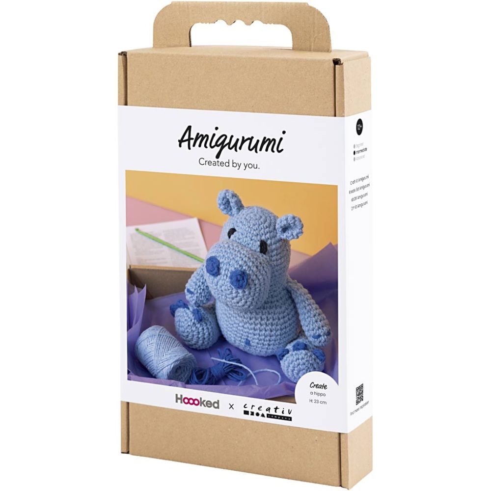 Beginner's Amigurumi Hippo Kit - Eco - Friendly Crochet Craft with Recycled Cotton - Home - Crafts