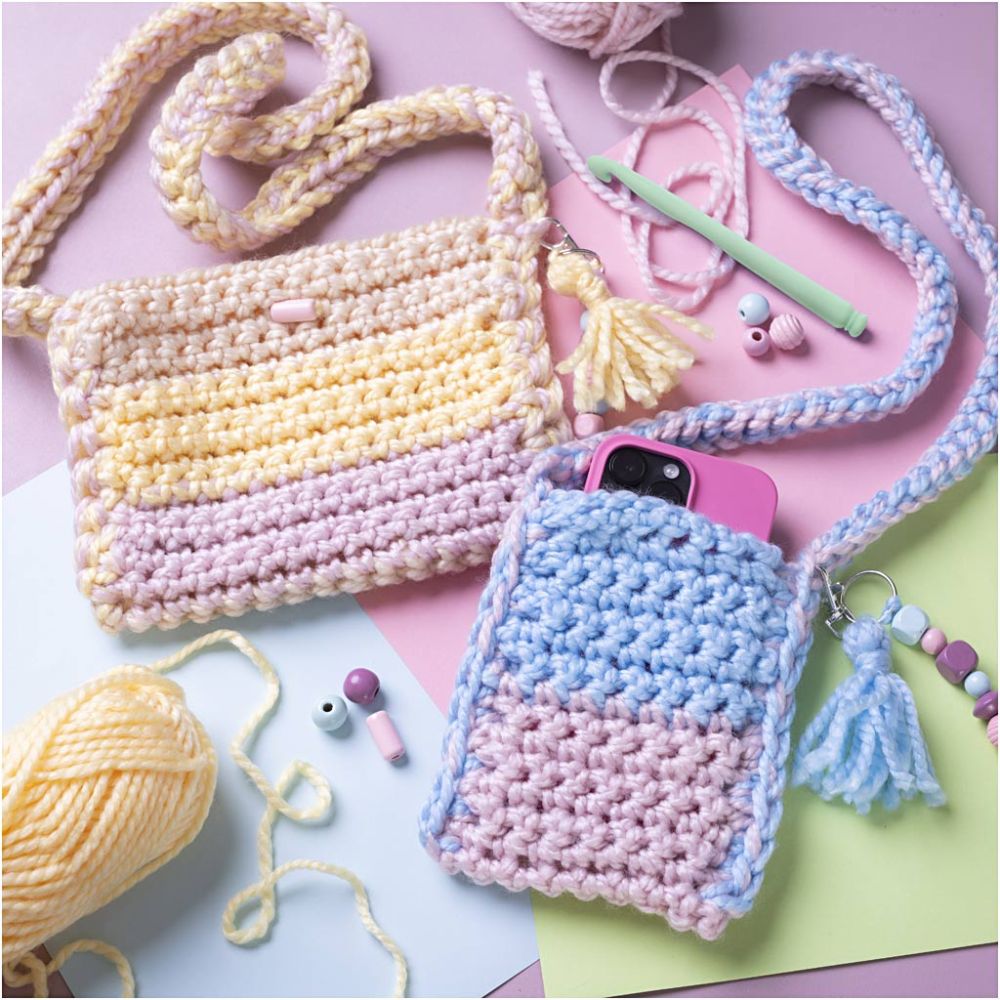Beginner's Crochet Bag Kit - Learn to Crochet Shoulder Bag & Phone Pouch with Video Guides - Home - Crafts