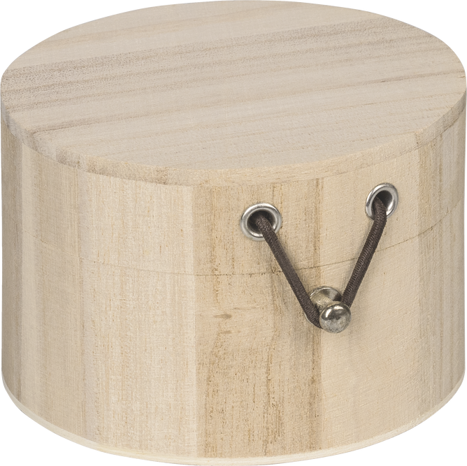 Natural Wooden Round Box 7cmx10cm Elastic Cord & Button Fastening Box Craft
