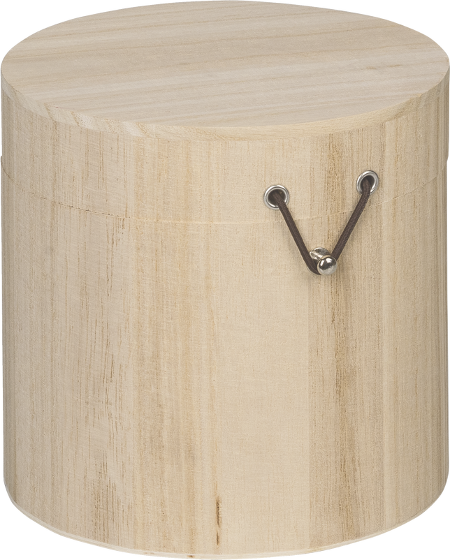 Natural Wooden Round Box 15cmx15cm Elastic Cord & Button Fastening Box Craft