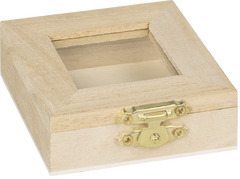 6cm & 7cm Natural Wooden Glass Pane Box Hinged Lid and Lock Single Compartment Craft Jewellery Box