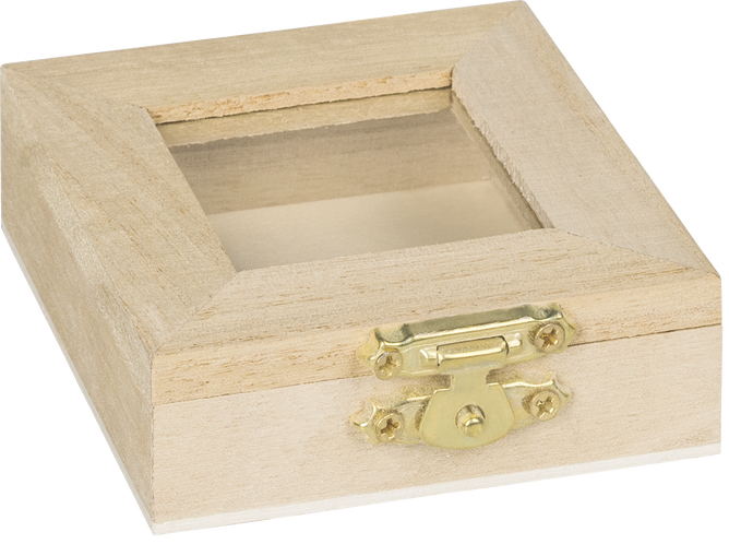6cm & 7cm Natural Wooden Glass Pane Box Hinged Lid and Lock Single Compartment Craft Jewellery Box