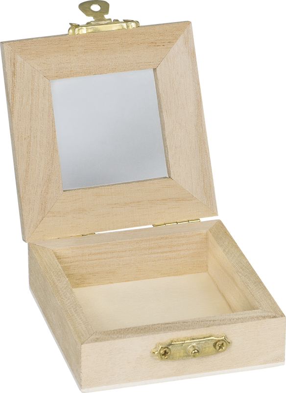 6cm & 7cm Natural Wooden Glass Pane Box Hinged Lid and Lock Single Compartment Craft Jewellery Box