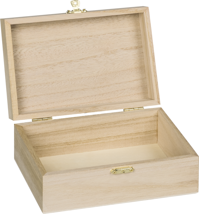 Natural Wooden Box Hinged Lid and Lock 12x18x7cm Single Compartment Craft Box