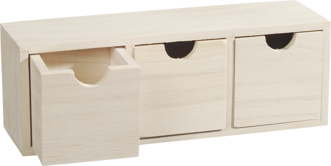 Natural Wooden Shelf 27x8x9.5cm 3-Drawers Metal Handles Craft Box