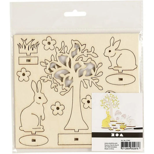 Bunny Mushroom Garden Plywood Self Assembly Figures With Foot 15.5cmx17.5cm Decoration Craft