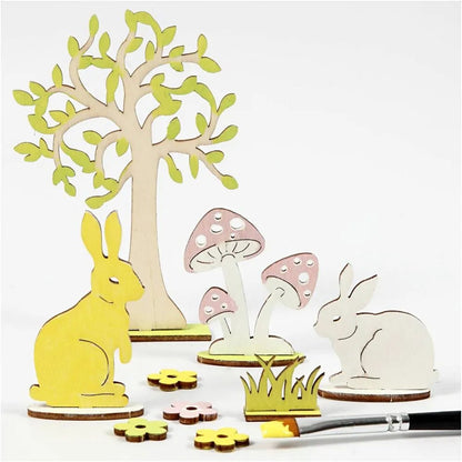 Bunny Mushroom Garden Plywood Self Assembly Figures With Foot 15.5cmx17.5cm Decoration Craft