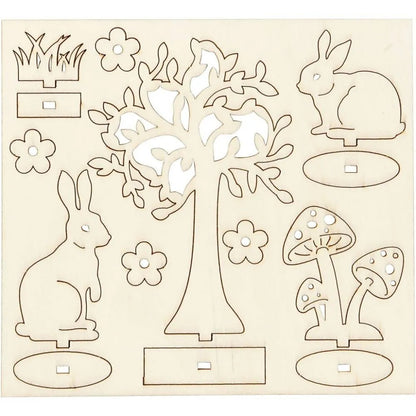 Bunny Mushroom Garden Plywood Self Assembly Figures With Foot 15.5cmx17.5cm Decoration Craft