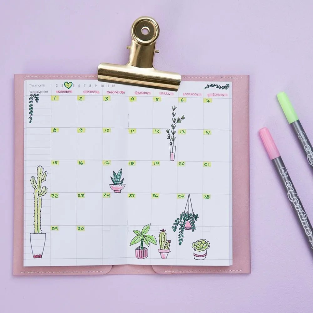 Calendar Notebook 34 Page Dotted Artistic Sketchbook 9.5x16.6cm Blank Writing Drawing