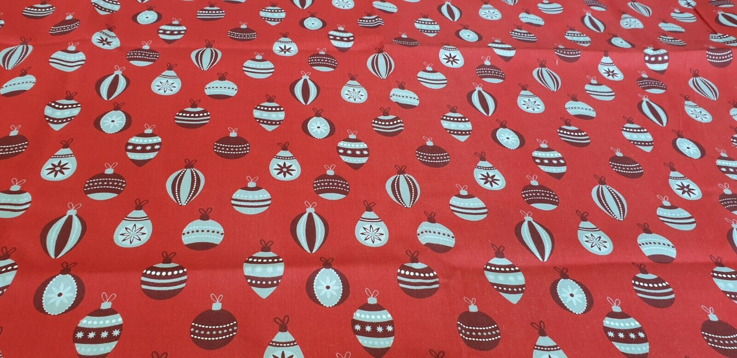 Christmas Baubles Polycotton Floral Fabric - Red
