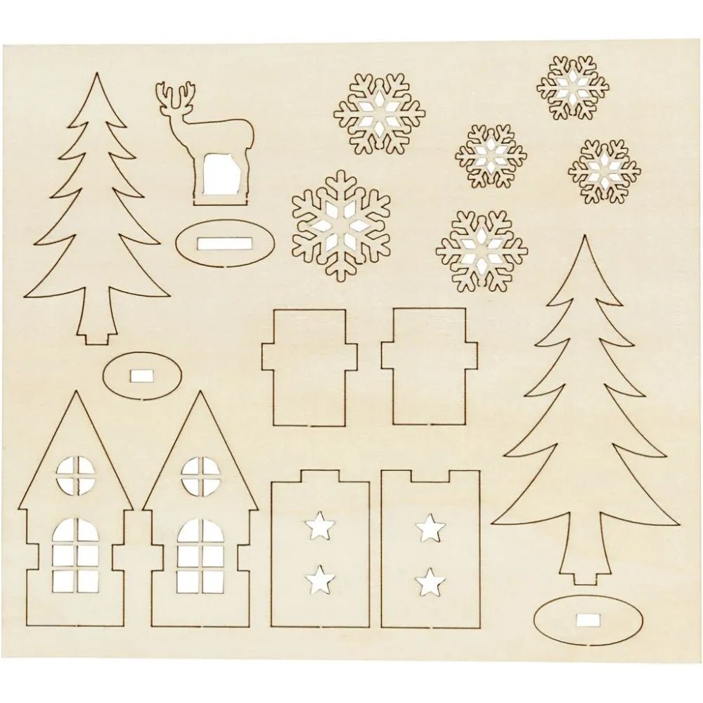 Christmas House Tree Roe Deer Plywood Self Assembly Figures With Foot 15.5cmx17.5cm Decoration Craft