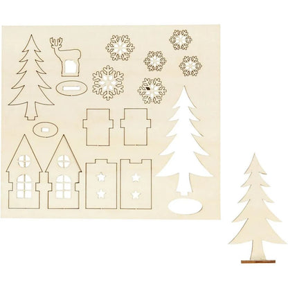 Christmas House Tree Roe Deer Plywood Self Assembly Figures With Foot 15.5cmx17.5cm Decoration Craft