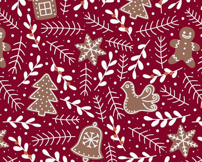 Christmas Kiss A Ginger Polycotton Floral Fabric - Burgundy