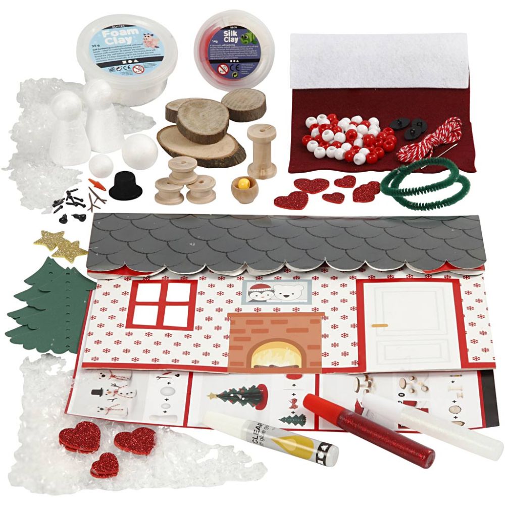 Christmas Party House Craft Kit - Create Festive Character House with Clay & Decorations - Home - Crafts