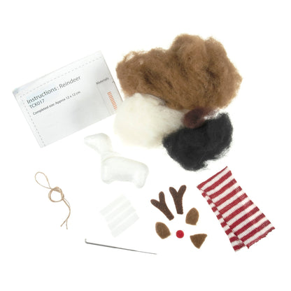 Christmas Reindeer with Scarf Needle Felting Crafting Kit Cute Decorations Toys Beginner Friendly