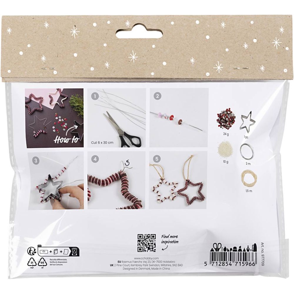 Christmas Star Craft Kit - Make 6 Beaded & Sequinned Decorations with Red Wire - Home - Crafts