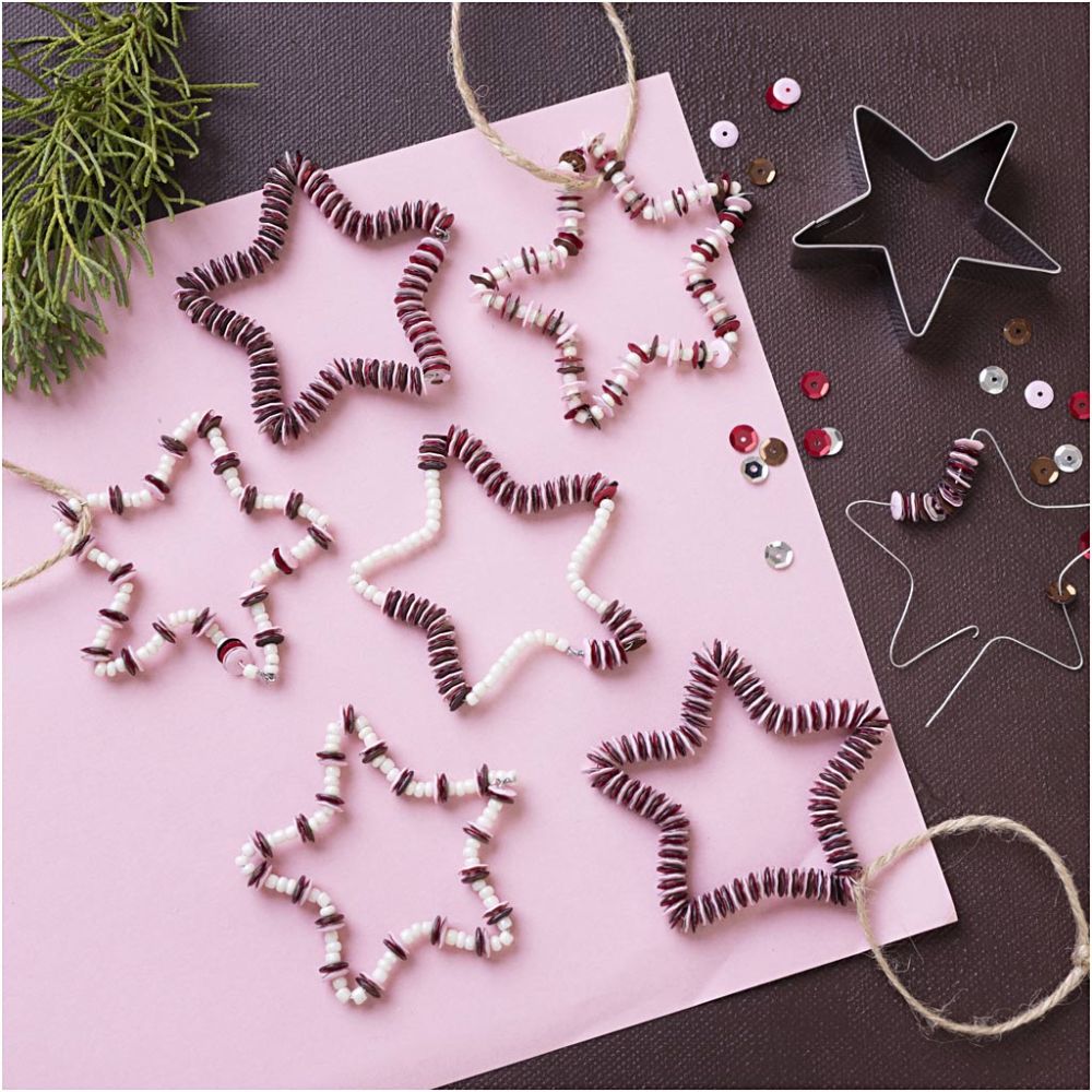 Christmas Star Craft Kit - Make 6 Beaded & Sequinned Decorations with Red Wire - Home - Crafts