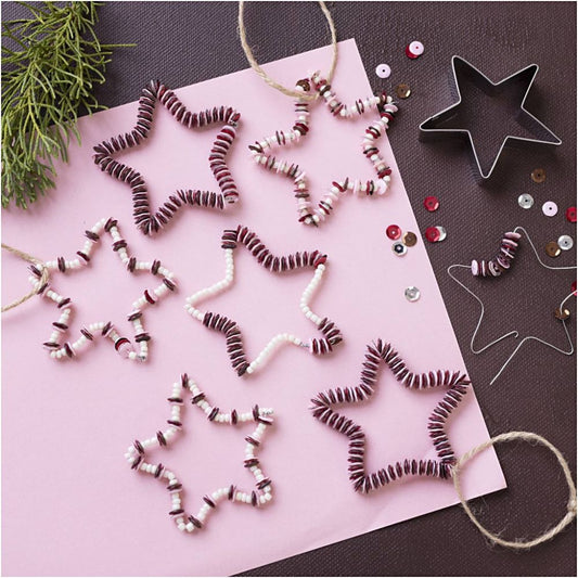 Christmas Star Craft Kit - Make 6 Beaded & Sequinned Decorations with Red Wire - Home - Crafts