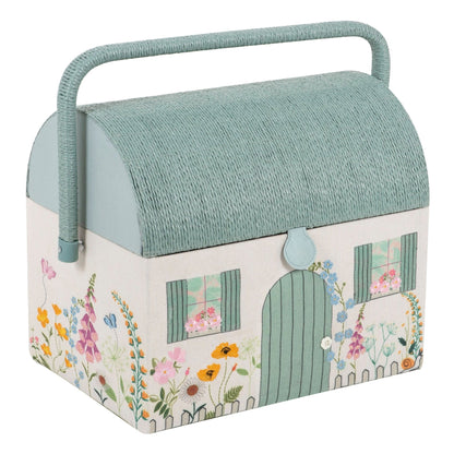 Country Cottage Sewing Box - Embroidered Design with Wicker Roof & Handle - Home - Crafts