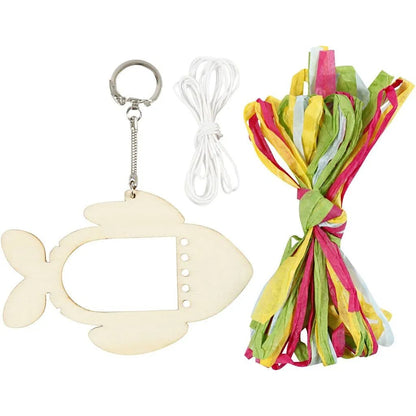 DIY Wooden Fish Keyring Weaving Kit – Create a Handmade Keyring with Paper String & Wire