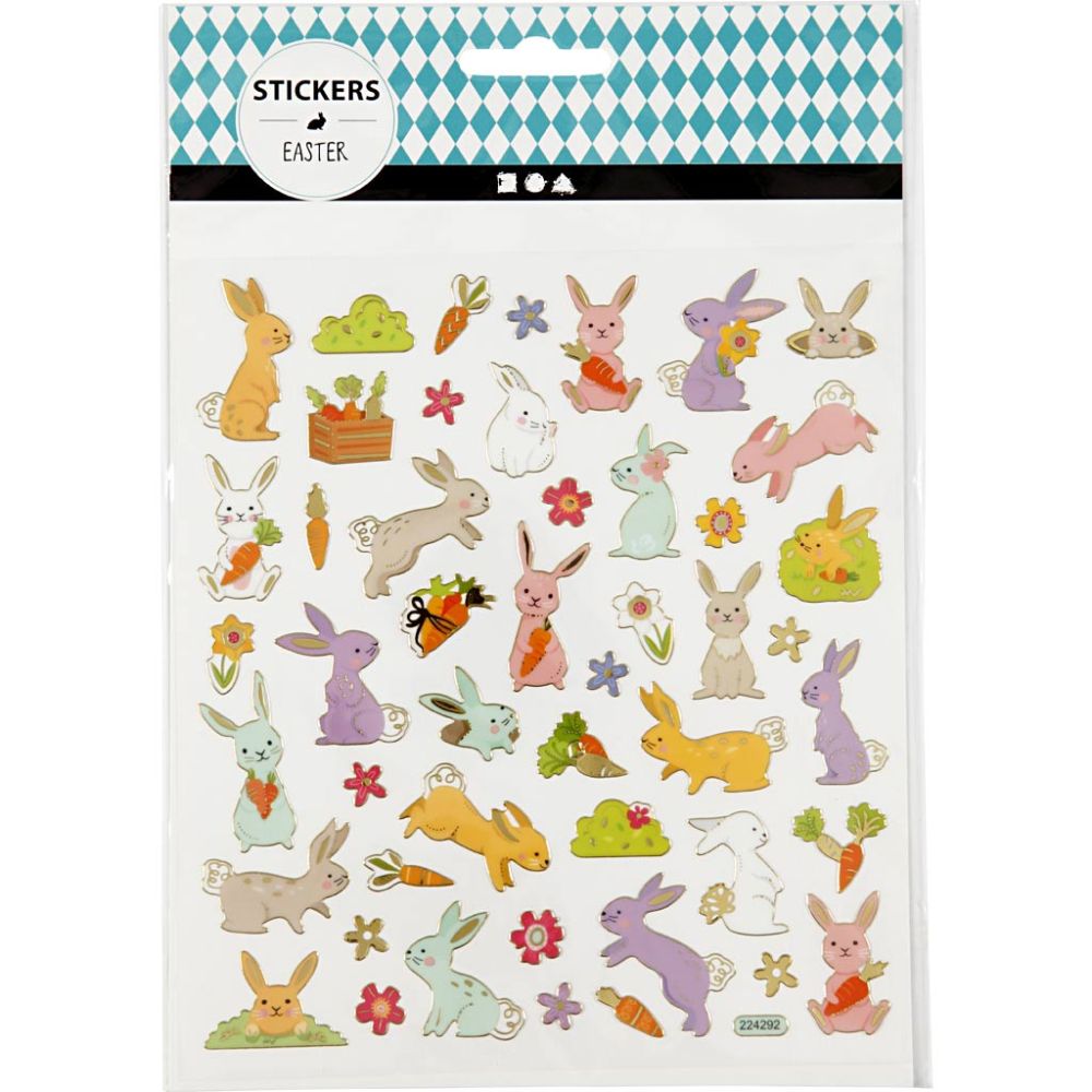Easter Bunnies Stickers - Foil Detail Self - Adhesive Sheet - 15x16.5cm - Home - Crafts