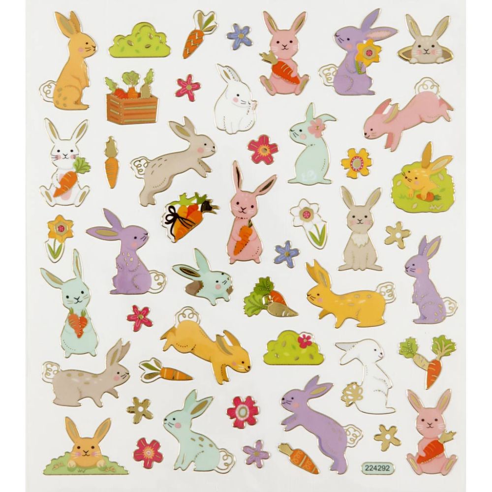 Easter Bunnies Stickers - Foil Detail Self - Adhesive Sheet - 15x16.5cm - Home - Crafts