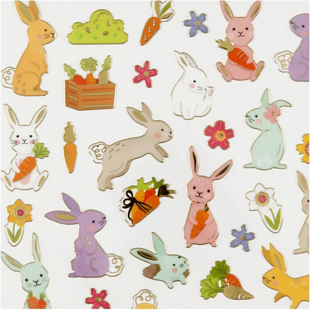 Easter Bunny Stickers - Foil Detail Self-Adhesive Sheet - 15x16.5cm - Home-Crafts