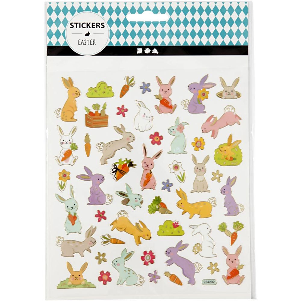 Easter Bunny Stickers - Foil Detail Self-Adhesive Sheet - 15x16.5cm - Home-Crafts