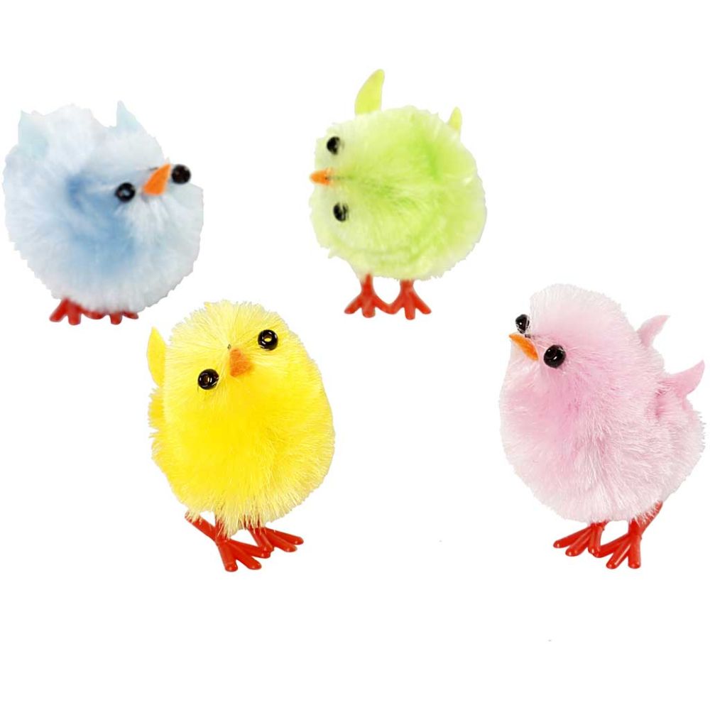 Easter Chicks - 12 Pack Pastel Chenille Chicks with Plastic Legs - 30mm - Home - Crafts