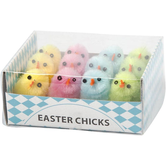 Easter Chicks - 12 Pack Pastel Chenille Chicks with Plastic Legs - 30mm - Home - Crafts