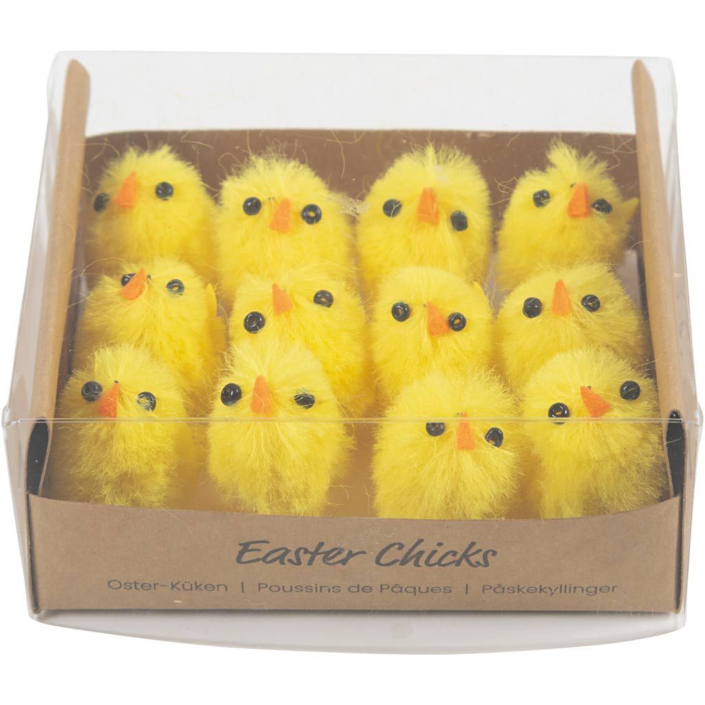 Easter Chicks - 12 Pack Yellow Chenille Chicks with Plastic Legs - 30mm - Home - Crafts