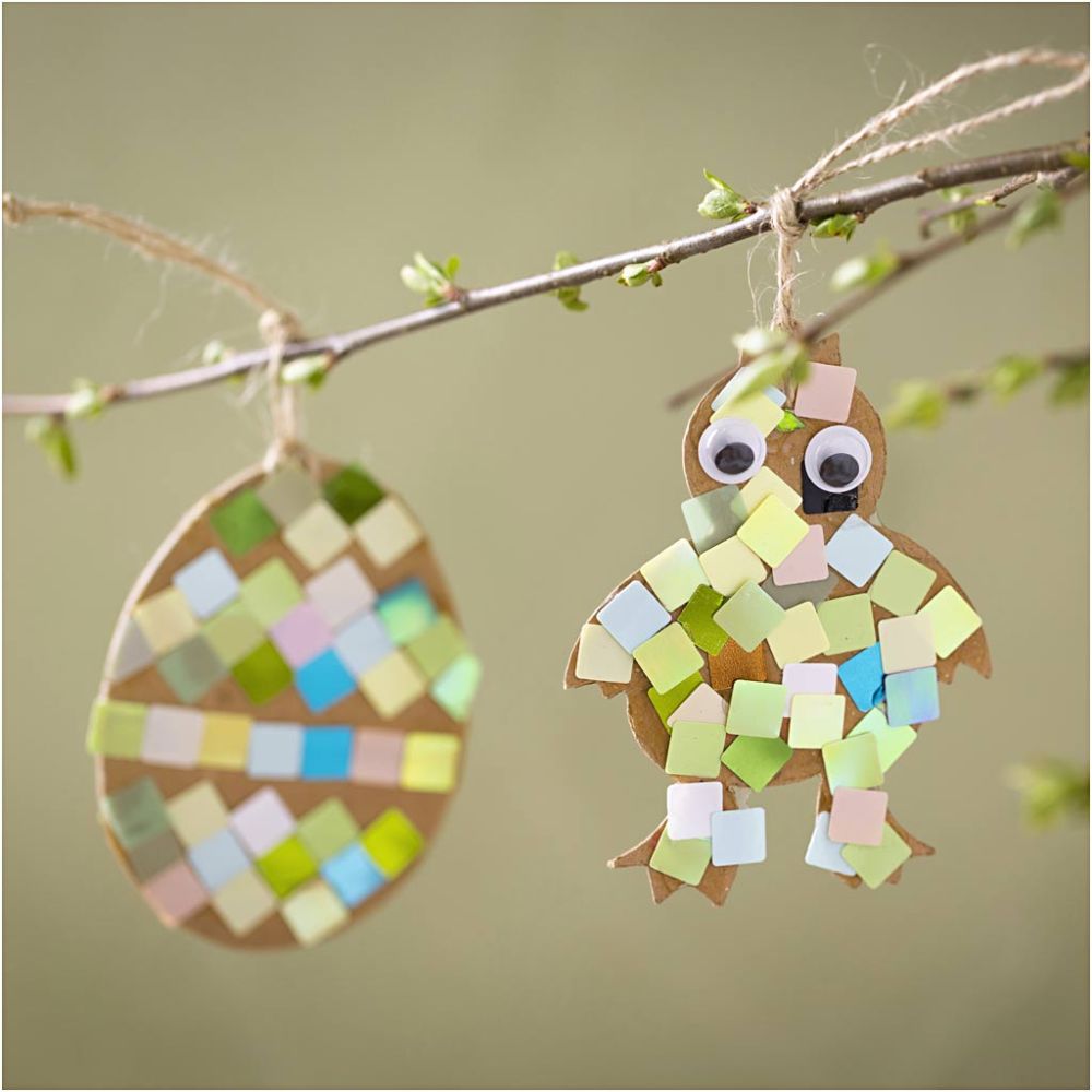 Easter Egg & Chicken Craft Kit - Mosaic Decorations with Sticky Base for Small Children - Home - Crafts