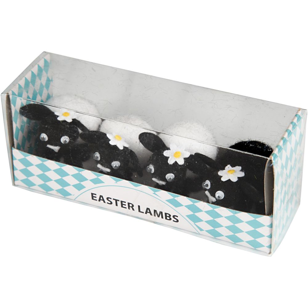 Easter Lambs - 4 Pack Chenille Lambs with Rolling Eyes - 35mm - Home - Crafts