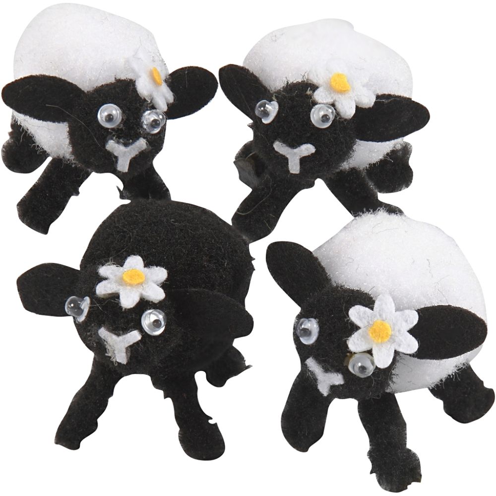 Easter Lambs - 4 Pack Chenille Lambs with Rolling Eyes - 35mm - Home - Crafts